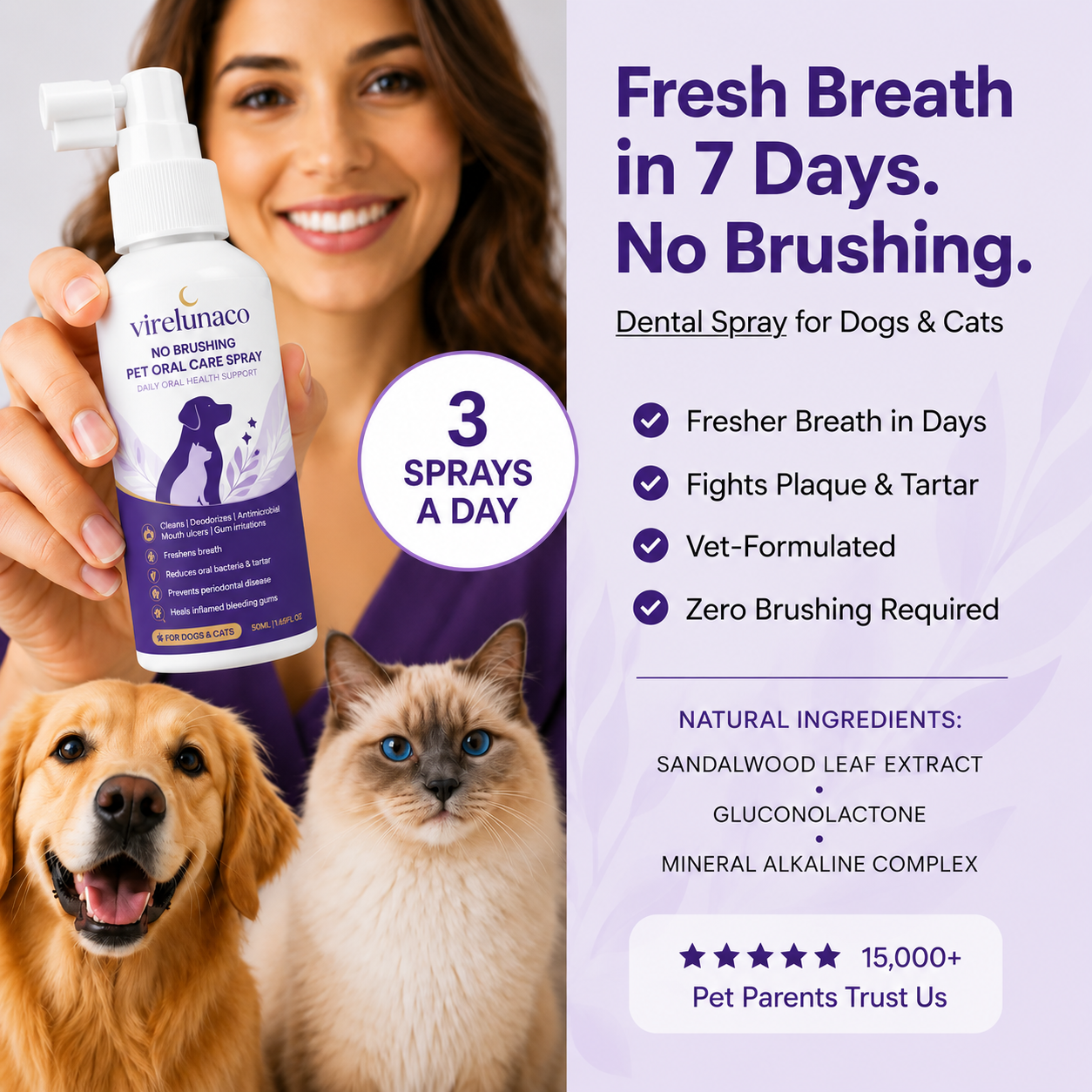 Dental Pet Spray—Fresh Breath & Cleaner Teeth, No Brushing Needed